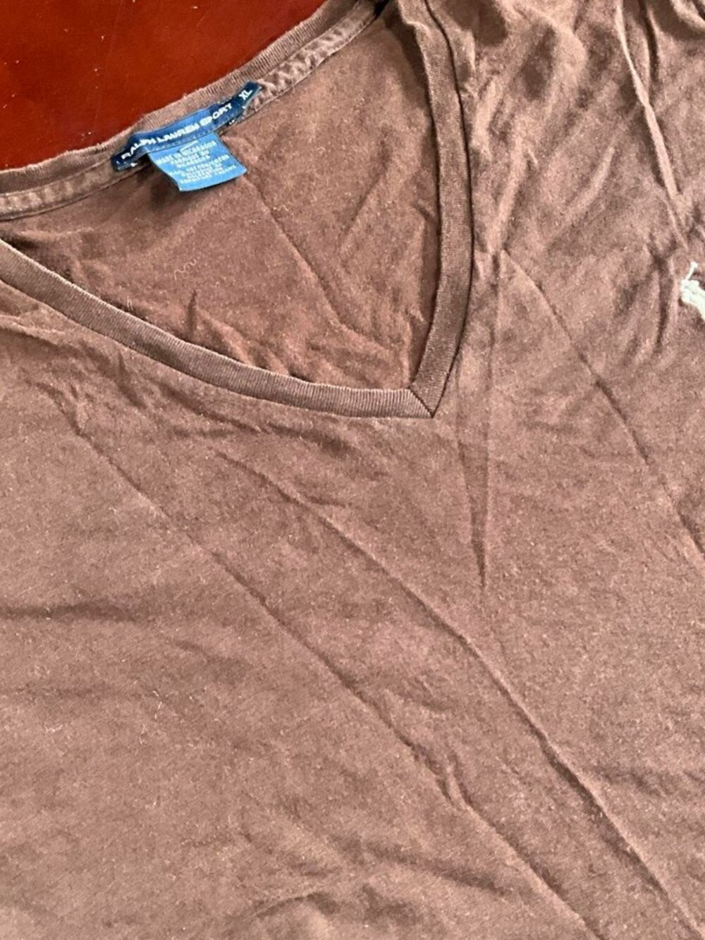 VTG Womens Ralph Lauren Sport Brown Minimalist Casual V Neck Tee (XLarge)